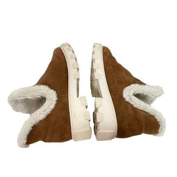 Free People Boots Womens Size 8 FR x FP Vegan Suede Fuzzy Slip On Camel Cream - Picture 12 of 13